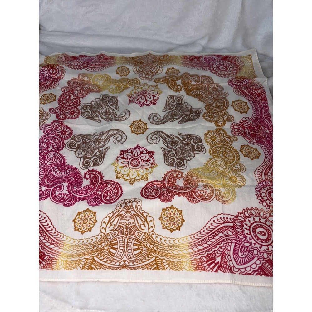 Vintage-Style Paisley Bandana Set 1 Boho Elephant & 1 Red/Orange Ombre Gradient - Picture 2 of 7